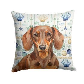 Chocolate and Tan Dachshund Coastal Sea Glass Throw Pillow Decorative Indoor Outdoor Accent Cushion for Couch, Bed or Patio, 18Hx18W
