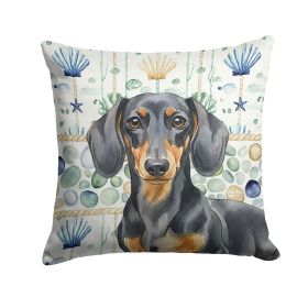 Black and Tan Dachshund Coastal Sea Glass Throw Pillow Decorative Indoor Outdoor Accent Cushion for Couch, Bed or Patio, 18Hx18W