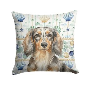 Longhaired Dapple Dachshund Coastal Sea Glass Throw Pillow Decorative Indoor Outdoor Accent Cushion for Couch, Bed or Patio, 18Hx18W