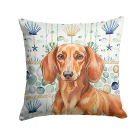 Red Brown Dachshund Coastal Sea Glass Throw Pillow Decorative Indoor Outdoor Accent Cushion for Couch, Bed or Patio, 18Hx18W