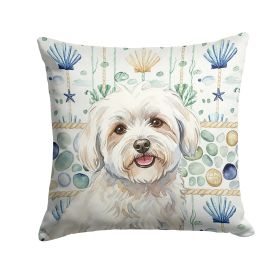 Coton de Tulear Coastal Sea Glass Throw Pillow Decorative Indoor Outdoor Accent Cushion for Couch, Bed or Patio, 18Hx18W
