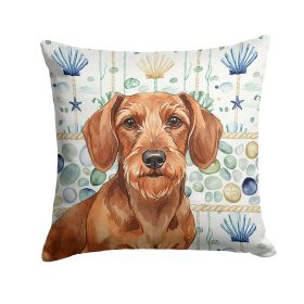 Wirehaired Red Dachshund Coastal Sea Glass Throw Pillow Decorative Indoor Outdoor Accent Cushion for Couch, Bed or Patio, 18Hx18W