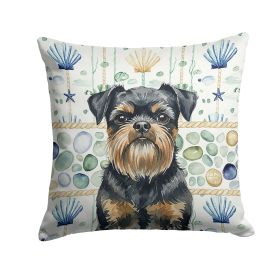 Black and Tan Brussels Griffon Coastal Sea Glass Throw Pillow Decorative Indoor Outdoor Accent Cushion for Couch, Bed or Patio, 18Hx18W