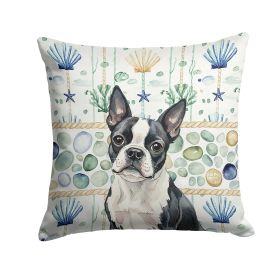 Boston Terrier Coastal Sea Glass Throw Pillow Decorative Indoor Outdoor Accent Cushion for Couch, Bed or Patio, 18Hx18W