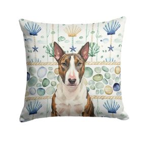 Brindle and White Bull Terrier Coastal Sea Glass Throw Pillow Decorative Indoor Outdoor Accent Cushion for Couch, Bed or Patio, 18Hx18W
