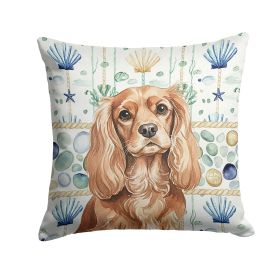 Ruby Cavalier Spaniel Coastal Sea Glass Throw Pillow Decorative Indoor Outdoor Accent Cushion for Couch, Bed or Patio, 18Hx18W
