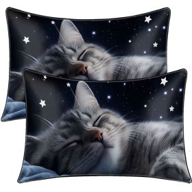 2pcs Black Cat Pillow Case Night Stars Pillow Covers Cute Animals and quiet and sleeping elf Decorative Pillowcases(temu can only be self-picked