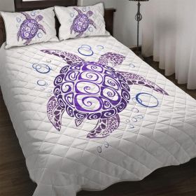3-Piece Ocean Sea Turtle Printed Quilt Set Soft Microfiber Lightweight Bedspread Coverlet Purple Shell Animal Coverlet with 2 Pillow Shams (size: Full)