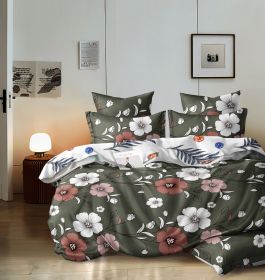 Duvet Cover Set 5-Piece, Queen Size - Includes Duvet Cover with Ties, 2 Pillowcases & 2 Decorative Shams | Ultra-Soft Microfiber Bedding Set (Color: green, size: Queen)